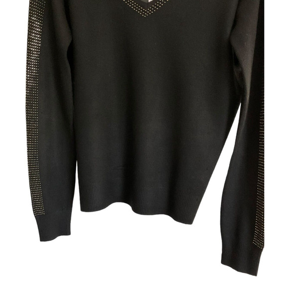 Vita Milano Black Sweater Studded Trim V-Neck Medium New - Picture 13 of 13